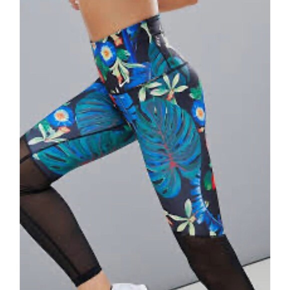 Nike Power training Floral 7/8 length Mesh Leggings Multicolor Size Medium M - Picture 2 of 11